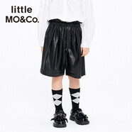 little MO&Co.童裝兒童褲子女童蛋白皮短褲機車pu皮褲五分褲女孩 黑色 140 140/58