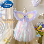 迪士尼（Disney）女童連衣裙夏裝2024新款兒童彩虹帶翅膀生日禮服裙子蓬蓬紗公主裙 彩虹色裙子+蝴蝶翅膀(夏款) 120 （尺碼偏?。?
                                         title=