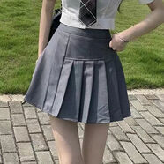 蘭威費雷【三裝】夏季修身百搭泡泡袖POLO領(lǐng)襯衫背帶馬甲高腰百褶短裙 百褶裙 M 85-95斤