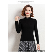 恒源祥高級感木耳邊羊毛打底衫女長袖內(nèi)搭緊身配秋冬半高領(lǐng)蕾絲毛衣上衣 黑色 S