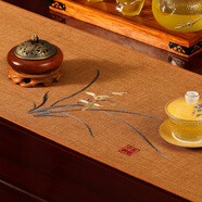 巢品 新中式桌旗禪意茶旗客廳茶席桌布長條布藝茶臺茶幾茶桌餐桌茶墊 君子如蘭 咖啡【多麗絲麻/防水款】 35*210cm(適合桌長1.6米-1.7米）