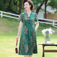 创意女郎（CREATIVITY-GIRL）重磅真丝连衣裙旗袍洋气高贵妈中年老年女装夏季新款气质裙子 A款（绿） XL（105斤以下）