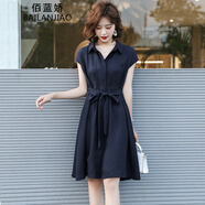 佰藍嬌襯衫連衣裙女2025夏季新款收腰顯瘦時(shí)尚氣質(zhì)高端小個(gè)子a字裙夏天 藏青色 M