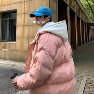 RXEX外套男春秋冬季潮流韓版寬松休閑衣服男裝潮牌假兩件工裝連帽夾克 WT08冬款-粉色 M