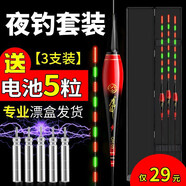 蘆王 夜光漂水無(wú)影納米電子漂浮漂夜釣漂鯽魚鯉魚漂浮標(biāo)套裝漁漂 QH-05 吃鉛2.1克 整套3支（配黑盒+5粒電池）