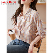LOVER RUCCI100%純棉薄款格子襯衫女春秋季新款2025襯衣洋氣早秋長袖寬松上衣 圖片色 M 建議112斤以內(nèi)