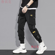 魯賓克 工裝褲男暗黑系機(jī)能風(fēng)學(xué)生國(guó)潮褲子ins潮褲飄帶休閑褲束腳褲男 705黑色 L(建議體重105-115斤)