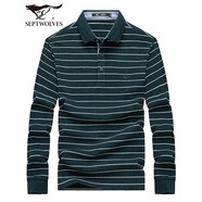 七匹狼長(cháng)袖T恤男季條紋翻領(lǐng)PoloT恤衫男士體恤衫商務(wù)休閑百搭上衣男裝 202深綠 4XL (190)