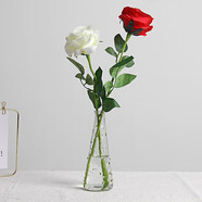 TaTanice   花瓶紅白玫瑰+雨點(diǎn)花瓶 玻璃花瓶仿真花輕奢花瓶擺件水珠花瓶