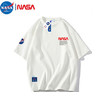 NASA MARVEL聯(lián)名短袖男士純棉t恤夏季ins潮牌情侶裝休閑免燙寬松運動(dòng)半袖衣服 白色 2XL