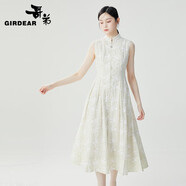哥弟（GIRDEAR）女裝清雅新中式小立領(lǐng)肌理印花無(wú)袖純棉洋裝連衣長(zhǎng)裙1500535 淡雅綠 L (4碼)