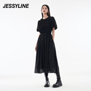 JESSYLINE杰茜萊2024夏季新款黑色波點(diǎn)收腰顯瘦氣質(zhì)露肩連衣長(zhǎng)裙 商場(chǎng)同款 波點(diǎn) XS/155