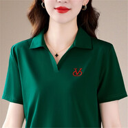 語(yǔ)縵【現貨發(fā)】短袖t恤女夏2026新款夏季女裝韓版polo領(lǐng)女T恤 2321墨綠 L (100-110斤)