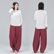 親在居士服女佛教衣服麻夏裝女士立領(lǐng)珠扣茶藝服寬松苧居士打坐服斜襟 梵紅套裝 S