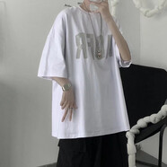 嘉曄五分袖男夏季短袖T恤男學(xué)生韓版潮流港風(fēng)ins卡通情侶半袖上衣體恤 白色kp537 2XL