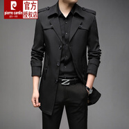 皮爾卡丹（pierre cardin）中長(cháng)款風(fēng)衣外套男春秋季新款超大碼男士商務(wù)休閑加厚外套中青年 黑色 XL (可穿130-140斤左右)