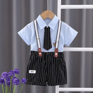圓圓米米男童裝男寶寶春裝套裝小男孩嬰兒1衣服2小童3夏季4周歲西裝秋款5 SJ-8197襯衫皇冠領(lǐng)帶夏套藍(lán)色 90 適合75-80cm約1-2歲