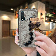 適用華為手機殼奢華質(zhì)感創(chuàng  )意卡通青春高檔可愛(ài)軟殼液態(tài)硅膠散熱 黑殼-線(xiàn)條蝴蝶花-棕熊珍珠鏈 華為P8 Lite 2017/P9 Lite 20