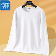 真維斯（JEANSWEST）圓領(lǐng)T恤長(zhǎng)袖簡(jiǎn)約風(fēng)純色百搭款雙面絨打底衫青少年時(shí)尚雙面絨內(nèi)搭 白色 M(體重100斤-110斤)