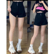 奈加圖黑色大碼顯瘦高腰牛仔短褲女辣妹2023夏季不規則設計感a字熱褲子 黑色 XL
