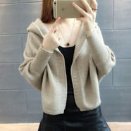 早秋連帽寬松短外套女短外套毛衣2022春裝新款女長袖寬松帶帽針織衫早秋冬開衫厚蝙蝠衫 淺咖 S建議85-95斤