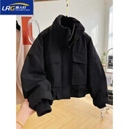 籬人歸羽棉絨服男冬季新款情侶裝美拉德棉衣女短款寬松立領(lǐng)休閑棉襖外套 男女同款 黑色【夾棉 防風(fēng)抗寒】 XL