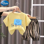 迪士尼（Disney）童裝男童夏裝短袖套裝2024洋氣女寶寶衣服潮兒童時(shí)髦帥氣兩件套 套裝[黃色]百世可愛 100 建議身高[95左右]