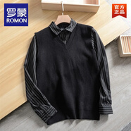 羅蒙（ROMON）英倫風(fēng)優(yōu)雅紳士毛衣男春秋季新款時(shí)尚流行襯.衫領(lǐng)假兩件針織衫男 黑色 高質(zhì)量 M