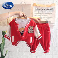 G.duck小黃鴨童裝男春秋款三件套裝男童衛衣嬰兒小孩衣服寶寶秋裝外套 紅色 調皮熊三件套 100 【建議身高95cm以下】