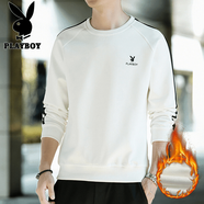 花花公子（PLAYBOY）長(cháng)袖t恤男春秋2025新款圓領(lǐng)寬松潮流重磅百搭上衣休閑時(shí)尚衛衣男 20172加絨白色 3XL