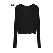 蜜莎蜜拉（Mirza Mirror）配吊帶小披肩夏季冰絲外搭短款薄上衣防曬針織開衫女空調(diào)衫外套 黑色 M