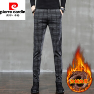皮爾卡丹（pierre cardin）男士格子休閑褲修身小腳春秋款休閑西褲系皮帶商務(wù)長(cháng)褲力2026春季 灰色[加絨]  加厚 31