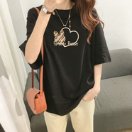 純棉遮肉短袖夏季新款中長(zhǎng)款寬松顯瘦百搭半袖t恤女上衣ins洋氣潮 黑色（100%純棉不起球） 3XL(160-180斤)