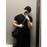華天牧美式短袖t恤男夏季收緊硬漢顯肌肉小領(lǐng)口重磅運(yùn)動(dòng)健身三分袖衣服 黑色 xl 建議110-120斤