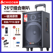 志高（CHIGO）廣場舞藍牙音箱低音炮戶外大音量戶外K歌變音聲卡音響彈唱 26英寸重低音+無線話筒X2+32GU盤