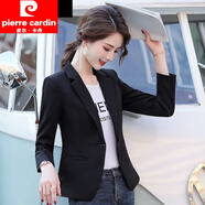 皮爾卡丹（pierre cardin）小西裝外套女2024春夏秋新款韓版時(shí)尚休閑短款小個(gè)子西服上衣 黑色長(zhǎng)袖 雙層加內(nèi)里（春秋款） L 建議100-110斤內(nèi)