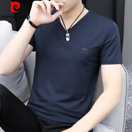 皮爾卡丹（pierre cardin）莫代爾短袖t恤男V領(lǐng)上衣服潮流夏季冰絲光棉速干涼感半袖印花體恤 8803-401寶藍(lán)色 2XL 【140-160斤】