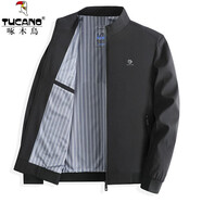啄木鳥（TUCANO）夾克男薄款純色立領(lǐng)外套秋季新款中青年寬松免燙商務(wù)休閑男茄克衫 黑色 L (175) 【115-125斤】