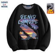 GENIOLAMODE衛(wèi)衣男士秋冬季圓領時尚簡約字母涂鴉百搭印花青年衣服 黑色 2XL