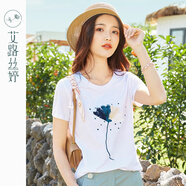 艾路絲婷花卉刺繡短袖T恤女2022春裝新款休閑大方T恤減齡甜美上衣31501 白色 XL