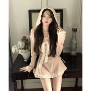 唐曉笙2024秋冬新款欲風(fēng)修身顯瘦蝴蝶結系帶連帽掐腰連衣裙 粉色 S