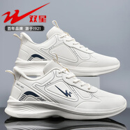 雙星男鞋運(yùn)動(dòng)鞋2025新款春秋季男士皮面防水鞋黑色軟底休閑鞋防滑跑步 象牙白 41