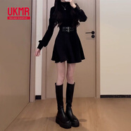 UKMR黑色感長袖連衣裙子女春夏季2025新款小個子大衣內(nèi)搭打底長裙 【黑色半高領(lǐng)短裙】【小個子/氣 2XL 135-145斤