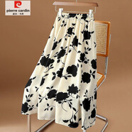 皮爾卡丹（pierre cardin）氣質(zhì)波點(diǎn)半身裙女夏季新款大碼顯瘦修身大擺a字雪紡跳舞長(zhǎng)裙 杏色花【裙長(zhǎng)80cm】 XL【建議120-140斤】
