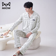 貓人男士睡衣套裝100%純棉春秋四季通用開(kāi)衫家居服男可外穿全棉睡衣褲 【7A級抑菌+純棉套裝】9538 男款 2XL 【建議體重150-180斤】