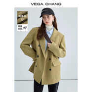 VEGA CHANG小西裝外套女秋季2025年新款英倫風(fēng)加厚寬松呢子上衣 奶姜棕 S