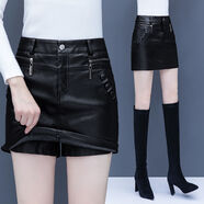 全鶯月加絨褲裙女2021新款秋季韓版高腰顯瘦闊腿a字短裙褲時(shí)尚靴褲 黑色 6086 S 95斤以下