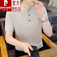 皮爾卡丹（pierre cardin）男裝夏季2023年新款立領(lǐng)男士短袖t恤潮牌刺繡冰絲透氣體恤夏裝上 灰白色 M