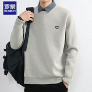 羅蒙（ROMON）輕奢秋冬季毛衣男士加絨加厚襯衫領(lǐng)針織衫內搭保暖假兩件針織線(xiàn)衫 淺灰色:M8801 M :建議體重90-120斤