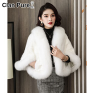 宗純水貂毛皮草披肩海寧水貂皮草外套短款女披肩斗篷狐貍毛領(lǐng)貂皮大 白色